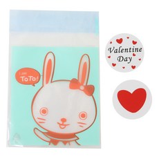 OPP動物圖案自黏袋 兔子圖案 100入+情人節貼紙 100入, 1套