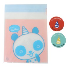 황씨네도시락 접착 야미 속포장봉투 팬더 50p + 고깔 생일 원형 스티커 50p, 1세트