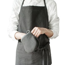 Houmming Mamaison 亞麻長圍裙 + 廚房手套套組, 木炭, 1套