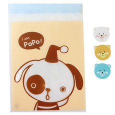 可黏式小狗圖案包裝袋 50入+熊圖案貼紙 50入, 1套