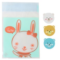 動物圖案包裝袋 50入+小熊造型貼紙 50入, 1套