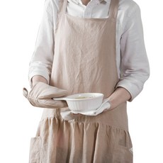 하우밍 메이 린넨 앞치마 + 주방장갑 세트, 피치, 1세트