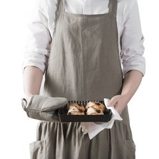 하우밍 메이 린넨 앞치마 + 주방장갑 세트, 베이지, 1세트