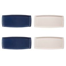 白瓦長方形盤藍色2p+粉色2p, 1組, 單品