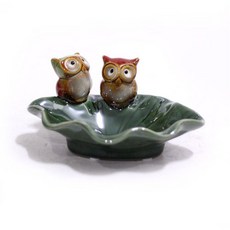 하나샵 북유럽풍 안경부엉이 수반 접시 JY0632, 그린