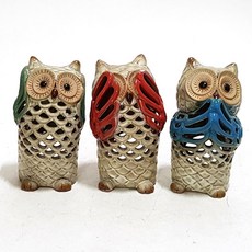 HANA SHOP 眼睛鼻子嘴貓頭鷹燭台 3 件套 1802, 綠色、紅色、藍色