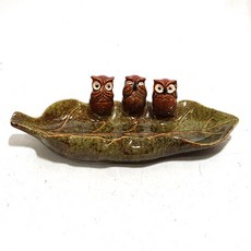 Hana Shop三隻貓頭鷹樹葉陶瓷水瓶 86071, 混色