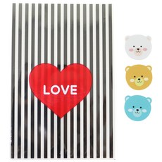 Hwangssinaedosirak 愛心內包裝袋 黑色 100入 + 小熊貼紙 100入, 1套