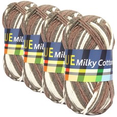 Milky Cotton BLUE 棉混紡編織線, C89號 混色, 4個