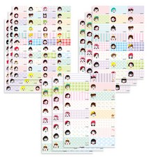 미니돌 컬러 방수네임스티커 파스텔걸 소형 3p + 중형 3p + 대형 3p, 혼합 색상, 1세트