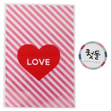 愛心圖案自黏包裝袋 粉色 100入+韓文字貼紙 100入, 1套