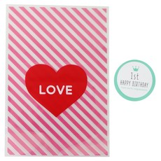 愛心圖案包裝袋 粉色 100入+生日快樂圖案貼紙 薄荷綠 100入, 1套