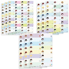 미니돌 컬러 방수네임스티커 파스텔보이 소형 3p + 중형 3p + 대형 3p, 혼합 색상, 1세트