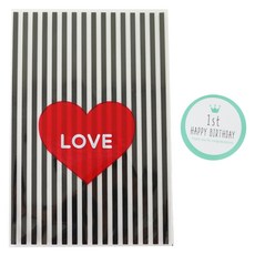 愛心條紋包裝袋 黑色 30入+韓文貼紙 30入, 1套