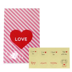 愛心條紋包裝袋 粉色 50入+韓文貼紙 50入, 1套