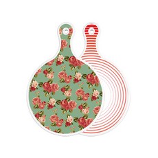 Roem Design 雙面設計圓形上菜砧板 翠藍色玫瑰, 肉品系列紅色, 1個