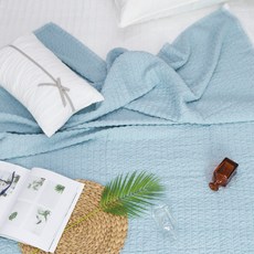 直條紋絎縫莫代爾薄被, 天藍色