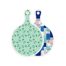 Roem Design 雙面圓形上菜砧板 玉色櫻桃, 藍色格紋, 1個