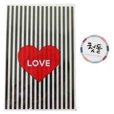 黑色條紋心形印花黏貼包裝袋 50入+韓文字圓形貼紙 50入, 1套