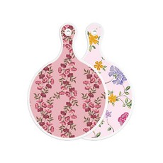 Roem Design 雙面設計圓形上菜板 櫻花, 浪漫紅色花卉淺粉紅色板, 1個
