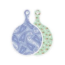 Roem Design 雙面圓形上菜砧板 青白色線條藝術, 秘色櫻桃, 1個