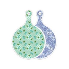 Roem Design 雙面圓形上菜砧板 玉色櫻桃, 青白色線條藝術, 1個