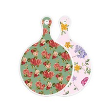 Roem Design 雙面設計圓形上菜砧板 翠藍色玫瑰, 浪漫紅floral淡粉紅色板, 1個