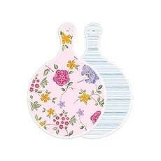 Roem Design 雙面圓形上菜板 浪漫紅花卉淡粉色, 三藍線條, 1個