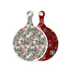 Roem Design 雙面圓形上菜砧板 綠松石色花園, 紫色花卉藝術圖案, 1個