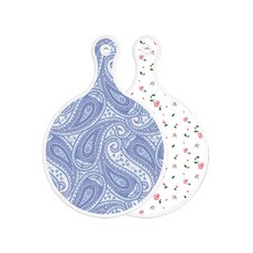 Roem Design 雙面圓形砧板 藍白線條藝術, 紅紫色玫瑰白色, 1個