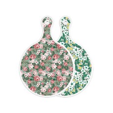 Roem Design 雙面圓形上菜砧板 綠松石色花園, 花朵灰色, 1個