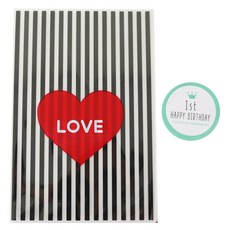 愛心條紋包裝袋 黑色 50入+生日快樂貼紙 50入, 1套