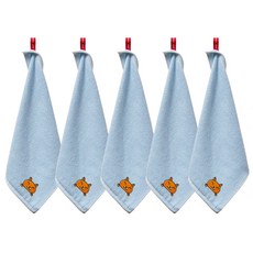 SOFT TOUCH 竹纖維狐狸刺繡擦手巾 34*34cm, 藍色, 5入