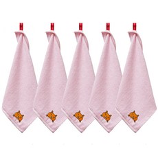 SOFT TOUCH 竹纖維狐狸刺繡擦手巾 34*34cm, 粉色, 5入