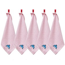 SOFT TOUCH 竹纖維鯨魚刺繡擦手巾 34*34cm, 粉色, 5入