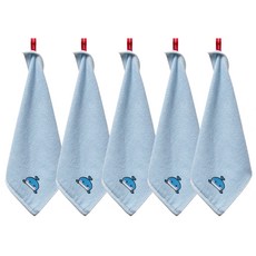 SOFT TOUCH 竹纖維鯨魚刺繡擦手巾 34*34cm, 藍色, 5入