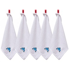 SOFT TOUCH 竹纖維鯨魚刺繡擦手巾 34*34cm, 白色, 5入