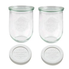 WECK 鬱金香玻璃儲物瓶身2p+蓋子2p+PE蓋子2p 745, 1.062L, 1套