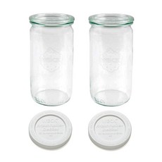 WECK 直型玻璃儲物瓶身 2p + 蓋子 2p + PE 蓋子 2p 975, 340毫升, 1套