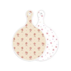 로엠디자인 양면 원형 서빙 도마 담황색꽃다발, 연분홍나팔꽃, 1개