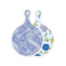 Roem Design 雙面圓形砧板 藍白線條藝術, 浪漫藍色花卉秘色, 1個