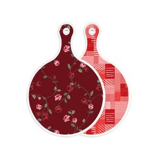 Roem Design 雙面圓形上菜砧板 玫瑰紅色, 長短色格紋, 1個