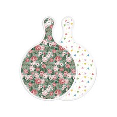 Roem Design 雙面圓形砧板 黑綠色花園花卉, Happy三角圖案, 1個