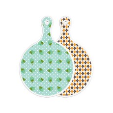 Roem Design 雙面圓形上菜砧板 玉色草莓, 英格蘭風黃色格紋, 1個