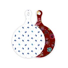 Roem Design 雙面圓形上菜砧板 海豹, 紫色花朵藝術圖案, 1個