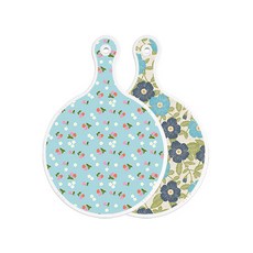 Roem Design 雙面圓形上菜砧板 天藍色櫻桃, 花卉赭黃色, 1個