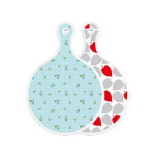 로엠디자인 양면 원형 서빙 도마 보드 옥색플라워체크, 레드그린낙옆, 1개