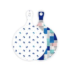 Roem Design 雙面圓形上菜砧板 企鵝, 藍色格紋, 1個