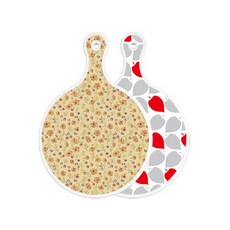 로엠디자인 양면 원형 서빙 도마 자황색플라워, 레드그린낙옆, 1개