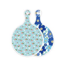 Roem Design 雙面圓形上菜砧板 天藍色櫻桃, 天藍色花朵, 1個